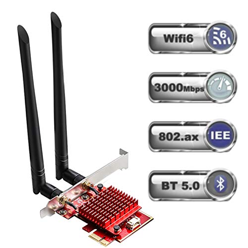 WiFi 6 AX3000 PCIe WiFi Card for PC | Up to 3000Mbps | Bluetooth 5.0 | Heat Sink Tech | 802.11AX Dual Band Wireless Adapter with MU-MIMO,Ultra-Low Latency | Supports Windows 10 (64bit) only