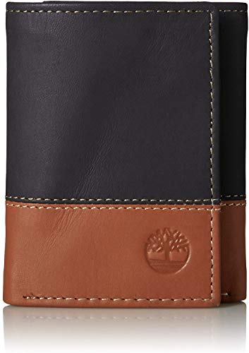 Timberland Mens Leather Trifold Wallet With ID Window, Black / Brown (Hunter), One Size
