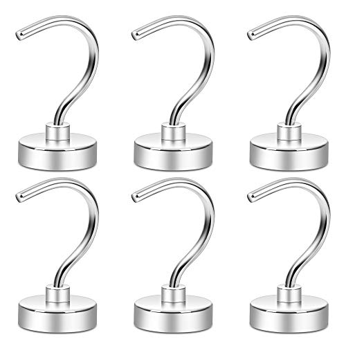 Neosmuk Magnetic Hooks, 50+LBS Large Opening Hook CNC Machined Base,Ideal for Cruise,Grill,Towel,Kitchen Indoor Hanging (Silvery White,Pack of 6)