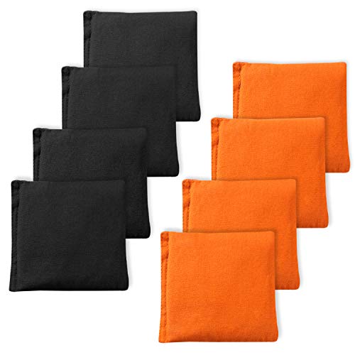 EXERCISE N PLAY Premium Weather Resistant Official Size ACA Regulation Duck Cloth Cornhole Bags(Set of 8) for Cornhole Bean Bags Toss Game,Black & Orange,Includes Shoulder Bag