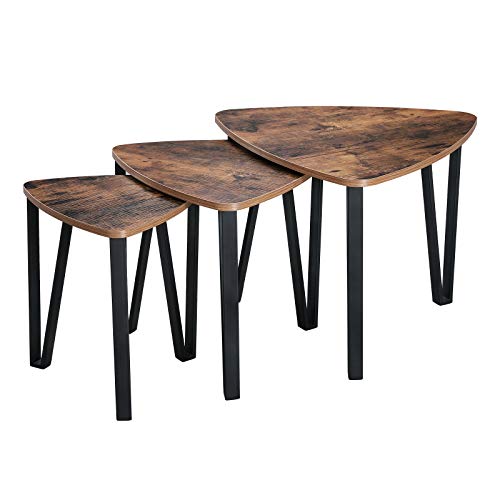 VASAGLE Industrial Nesting Coffee Table, Set of 3 End Tables for Living Room, Stacking Side Tables, Sturdy and Easy Assembly, Wood Look Accent Furniture with Metal Frame