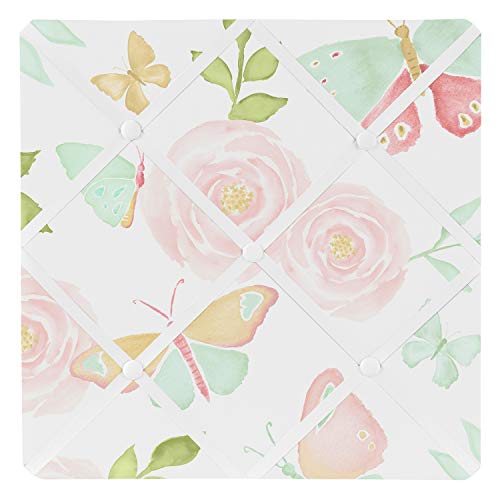 Sweet Jojo Designs Blush Pink, Mint and White Watercolor Rose Fabric Memory Memo Photo Bulletin Board for Butterfly Floral Collection
