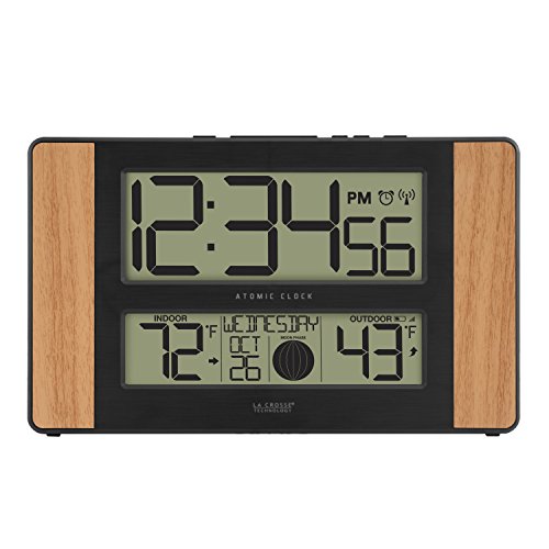 La Crosse Technology Atomic Digital Clock with Outdoor Temperature, Oak Finish, Pack of 1