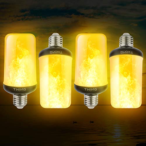 LED Flame Effect Light Bulbs 6W 4 Modes E26/E27 Base Flickering Fire Light Bulbs with Gravity Sensor for Halloween Christmas Indoor Outdoor Home Decor (4 Pack)