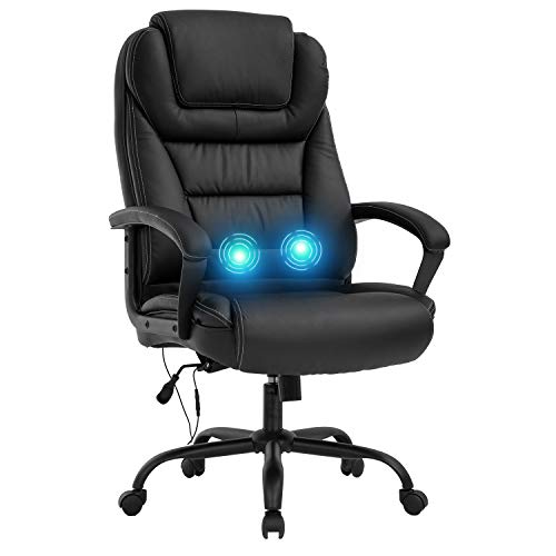 Big and Tall 500lbs Wide Seat Ergonomic Desk Chair with Lumbar Support Arms Headrest Massage Office Chair Rolling Swivel PU Leather Task Computer Chair for Adults,Black