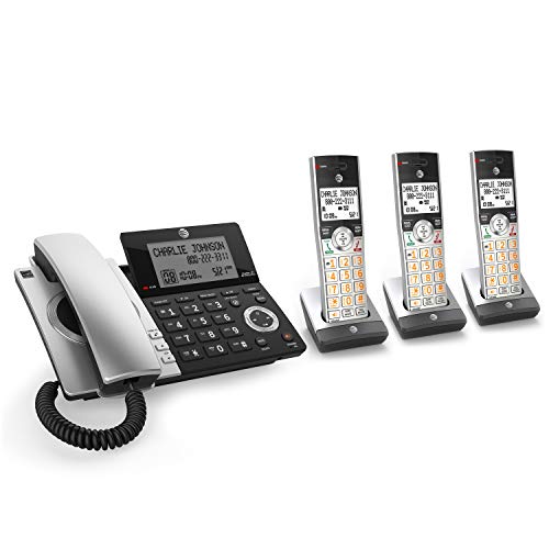 AT&T CL84307 Dect 6.0 Expandable Corded/Cordless Phone with Smart Call Blocker, Silver/Black with 3 Handsets