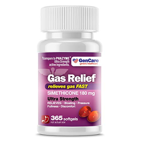 GenCare - Ultra Strength Simethicone Gas Relief 180 mg (365 Softgels) | Anti Flatulence, Bloating Aid, Stomach Discomfort and Gas Pressure Reliever Pills | Relieves Gas Fast | Generic Phazyme