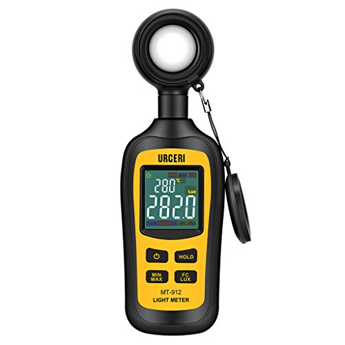 URCERI Light Meter Digital Illuminance Meter Handheld Ambient Temperature Measurer with Range up to 200,000 Lux Luxmeter with 4 Digit Color LCD Screen