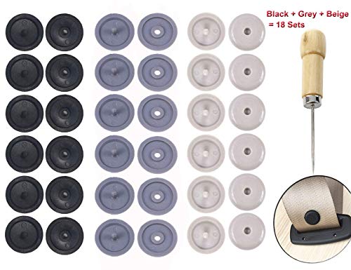 Y-Axis Seat Belt Button Buckle Clip Stop - Universal Fit Stopper Kit (Black + Beige + Grey, 18 Sets)