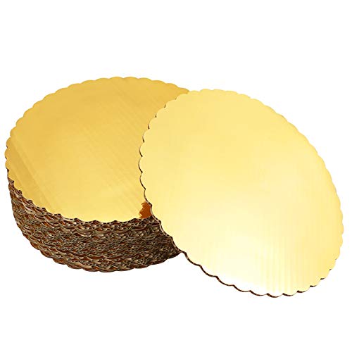 WFPLUS 10 Inches Sturdy Cake Boards - Set of 20 Gold Round Cake Circle Base, Disposable Pizza Cardboard Circle Tart Decorating Base Stand