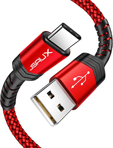 USB Type C Cable 3A Fast Charging, JSAUX(2-Pack 6.6ft+6.6ft) USB-A to USB-C Charge Braided Cord Compatible with Samsung Galaxy S10 S10E S9 S8 S20 Plus,Note 10 9 8, Other USB C Charger(Red)