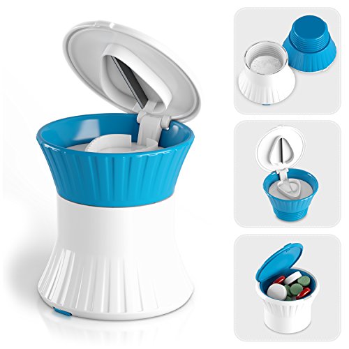 Pill Crusher Cutter Splitter Grinder - [3 in 1] - Pill Crusher Pulverizer - Tablet Cutter with Small Pill Box Container - Pill Breaker Slicer Chopper Divider - Multifunction