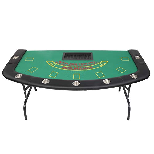 PEXMOR 7 Player Folding Play Poker Table w/Cup Holder, 72'' Foldable Blackjack Table with Chip & Cup Holder for Playing Cards, Texas Casino Leisure Game