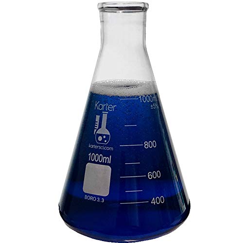 1000ml Narrow Mouth Erlenmeyer Flask, 3.3 Borosilicate Glass, Karter Scientific 213G22 (Single)