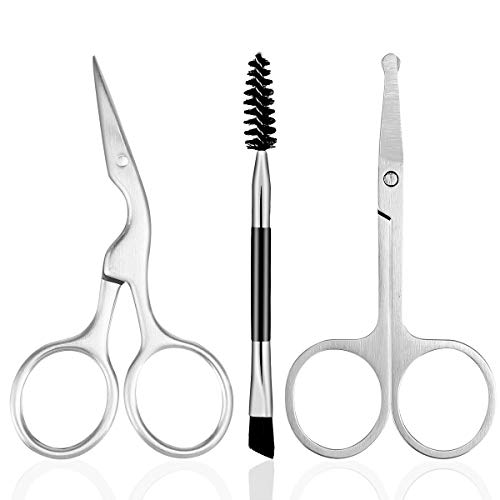 Eyebrow Scissors,Hizek 3 in 1 Eyebrow Kit,Professional Eyebrow Grooming kit Including Eyebrow Brush,Stainless Steel Sharp Brow Scissors,Nose Hair Scissors,and Storage Bag