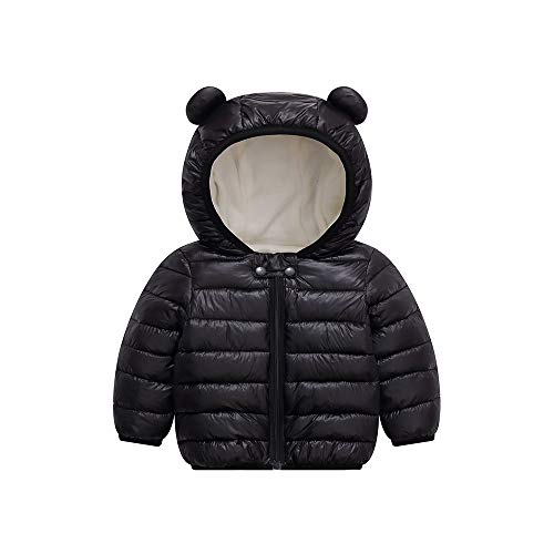 Unisex Little Boys Girls clothes Down Jacket Hoodie Coat Winter Warm Outerwear (Black, 18-24 Months)