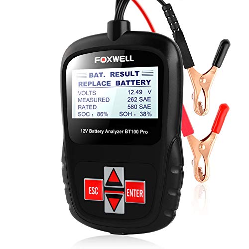 FOXWELL Car Battery Tester Analyzer BT100 Pro 12V Automotive 100-1100CCA Detect Health Faults for Regular Flooded Agm Flat Plate Spiral Gel Batteries