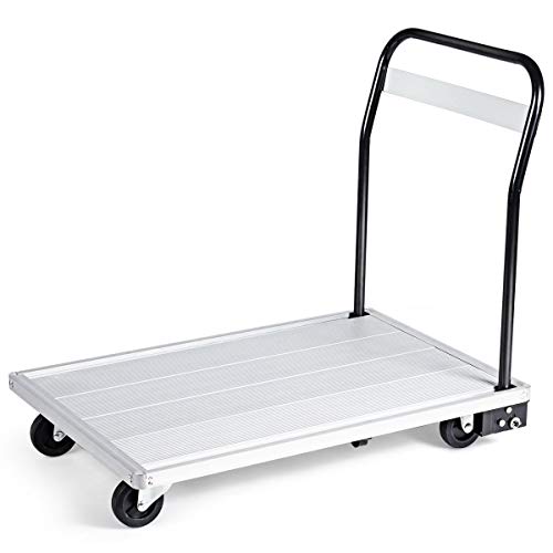 Goplus Folding Aluminum Platform Truck, 770 Lbs Moving Platform Dolly Push Cart with Swivel Wheels and Non-Slip Platform Surface, Rolling Flatbed Hand Truck