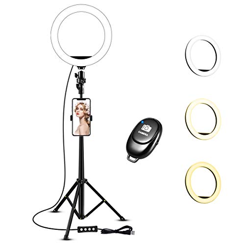 Selfie Ring Light with Tripod Stand & Cell Phone Holder - 8' Camera Light - Studio Light - for Live Stream/Makeup/Take Photo/Vlog/YouTube Video - Dimmable LED Lighting Filming Equipment