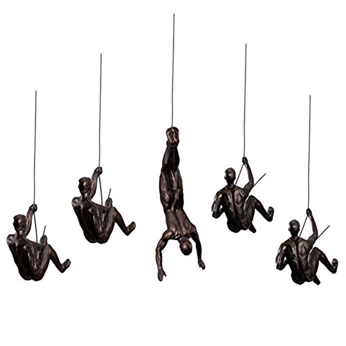 Olpchee 5Pcs Nordic Resin Climbing Man Wall Sculpture Creative Hand-Finished Wall Art Home Decor Sculptures Statues (Copper Black)