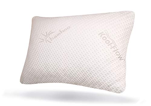 Snuggle-Pedic Original USA Made Ultra-Luxury Bamboo Shredded Memory Foam Pillow Combination – Kool-Flow Breathable Best Cooling Hypoallergenic Bed Pillow Outer Fabric Covering (Queen)