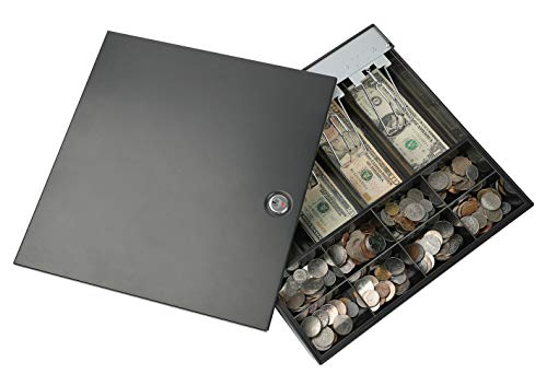 KYODOLED Locking Cash Drawer Tray with Cover,8 Coin 4 Bill Tray with Metal Security Lid,Steel Clips Cash Register Box with Key,12.99”x12.32”x2.2” Black