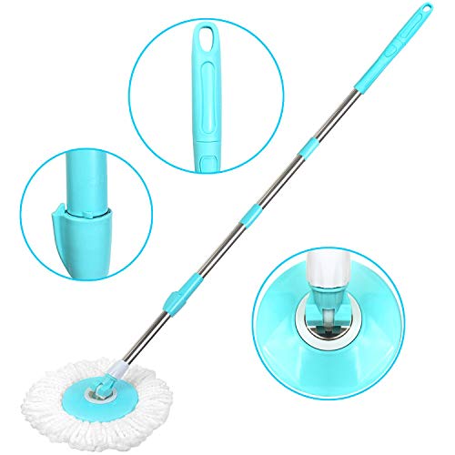 Buyplus Spin Mop Pole Handle Replacement - 360 Spinning Floor for Ring Mop Bucket, Microfiber Refill Head, No Foot Pedal Version, Extra Long Pole