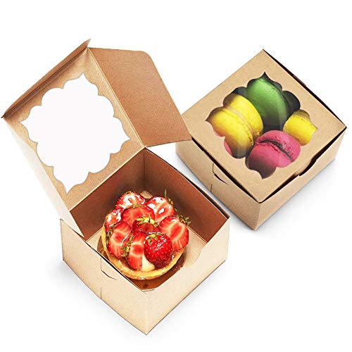 NPLUX 12 Pack Brown Bakery Boxes with Window Small Dessert Boxes Treat Boxes for Party 4x4x2.5 inches