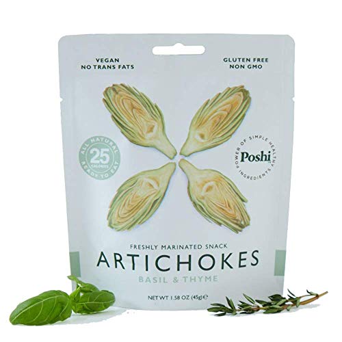 POSHI Artichoke Hearts Vegetable Snack | 10 Pack | Keto, Vegan, Paleo, Non GMO, Low Carb, Low Calorie, Gluten Free, Marinated, Steamed, Gourmet, Healthy, Natural, Travel Snack