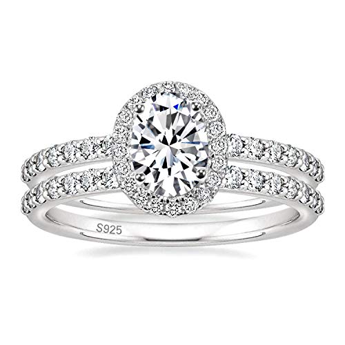 EAMTI 1.25CT 925 Sterling Silver Cubic Zirconia Bridal Rings Sets Oval Cut CZ Engagement Rings Wedding Band for Women Size 9