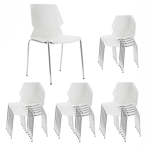 NOVIGO White Stacking Chair with Lumbar Support and Solid Steel Frame for School Training Conference Waiting Room 20 Chairs