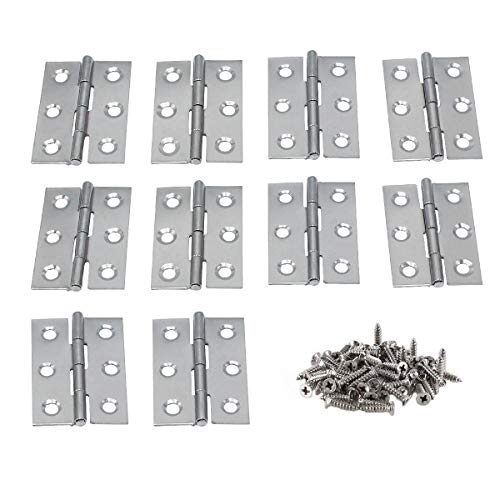 xhlife Folding Butt Hinges 304 Stainless Steel 10 Pieces 2 Inches Silver Tone Home Furniture Hardware Door Hinge with 60 Pieces Stainless Steel Screws for Cabinet Cupboard Jewelry Box
