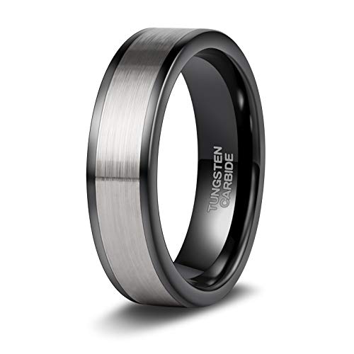 TRUMIUM 6mm Tungsten Wedding Band Matte Brushed Black Flat Classic Engagement Ring for Men Women Comfort Fit Size 9.5