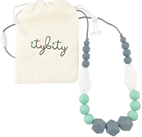The Original Baby Teething Necklace for Mom, Silicone Teething Beads, 100% BPA Free (Gray, Mint, White, Gray)