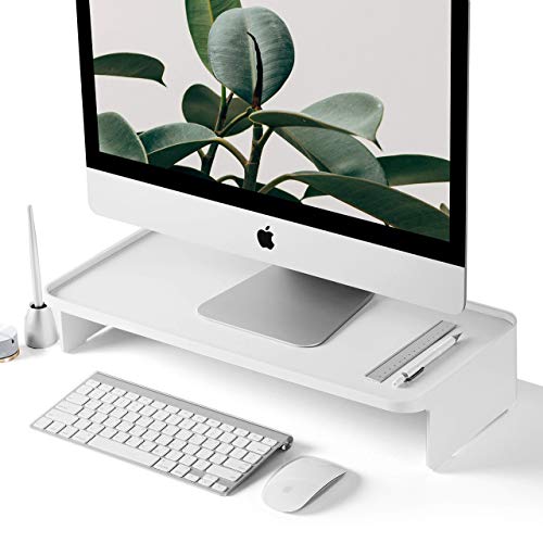 Monitor Stand Riser [Zero Assembly] Desk Organizer Accessories with Pen Holder for iMac, Desktop Computer Monitors - White