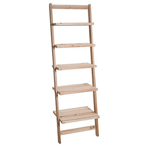 Book Shelf for Living Room, Bathroom, and Kitchen Shelving, Home Décor by Lavish Home- 5-Tier Decorative Leaning Ladder Shelf- Wood Display Shelving