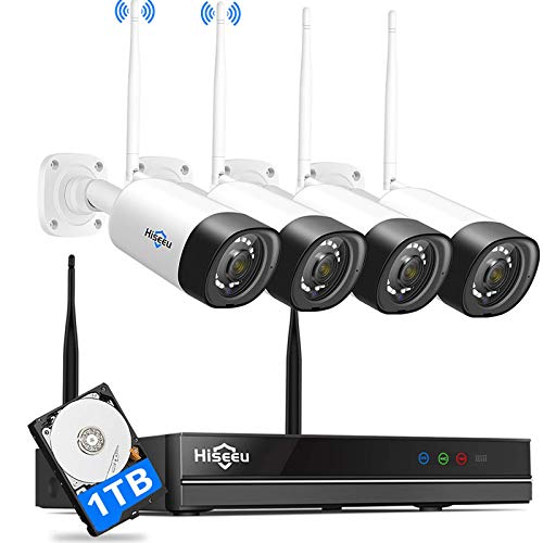 2K,Two Way AudioHiseeu Wireless Security Camera System,1TB Hard Drive,4Pcs 3MP Cameras 8Channel NVR,Mobile&PC Remote,Outdoor IP66 Waterproof,Night Vision,Motion Alert,Plug&Play,7/24/Motion Record