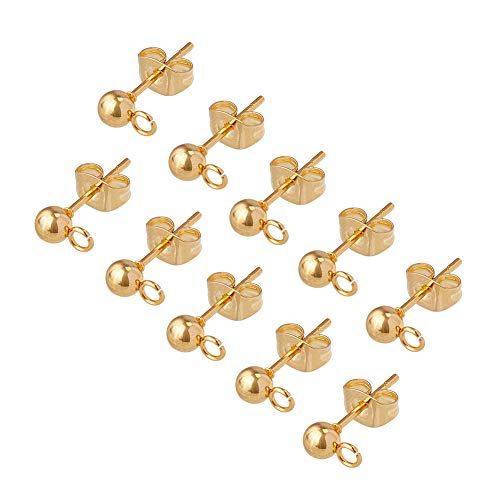 PH PandaHall 100pcs(50pairs) Stainless Steel Stud Earrings 0.7mm Pin Ear Stud Components Ball Post Earrings with Loop Ear Studs Jewelry Findings for Earring Making DIY 15x7mm, Ball 4mm