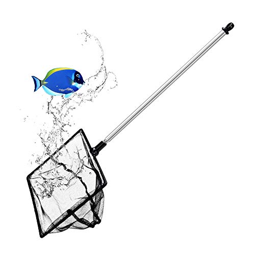 Grepol Aquarium Fish Net, Fine Mesh Fish Tank Cleaner with Extendable 9-24 inch Long Handle, Stainless Steel Quick Catch Fish Tank Net Accessories.