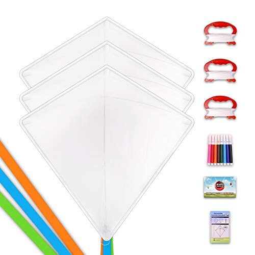 Mint's Colorful Life DIY Kites for Kids Kite Making Kit Bulk, Decorating Coloring Kite Party Pack,White Diamond Kite Kits (3 Pack)