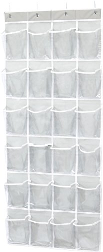 Simple Houseware 24 Pockets Large Clear Pockets Over The Door Hanging Shoe Organizer, Gray (56' x 22.5')