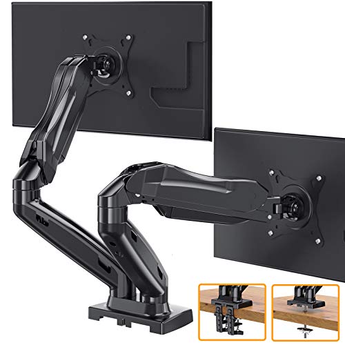 ErGear Dual Arm Monitor Mount Stand, Adjustable Gas Spring Monitor Desk Mount, Swivel VESA Mount with C Clamp, Grommet Mounting For Most 17-27 Inch Flat Curved Computer Monitor Screens up to 14.3lbs