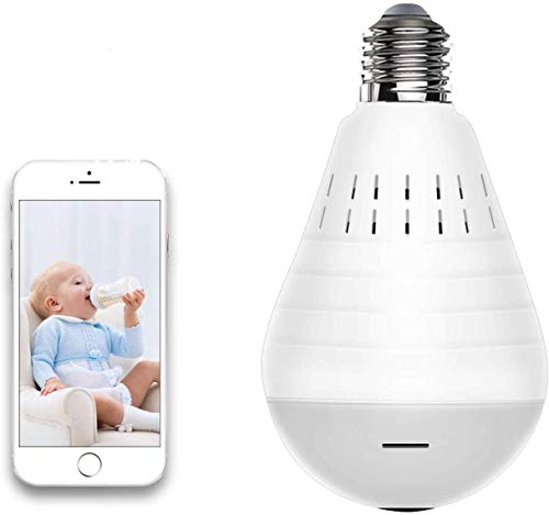 Light Bulb Security Camera WiFi,1080P Wireless Security Camera Bulb,2MP Fisheye 360° Panoramic Remote Light Cameras/Motion Detection/Night Light