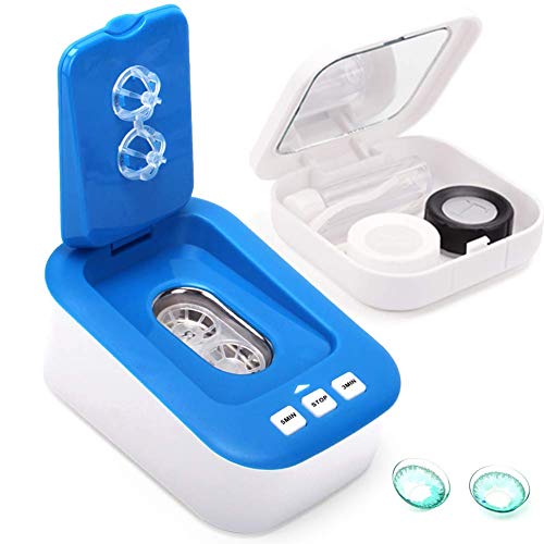 Contact Lens Cleaner Machine,Mini Portable Ultrasonic Contact Lens Cleaner with USB Charging Cable, Kit Daily Care Fast Cleaning Device for Soft Lens Hard Lens Colored Lens RGP Lens & OK Lens (Blue)