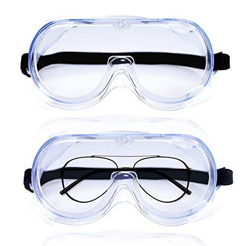 FITTOP Safety Goggles, 2 PCS Clear Protective Goggles, Safety Goggles Laboratory With Ventilation Valve, Mechanic Safety Goggles Anti-Fog Scratch-Proof Lenses Flexible Shockproof Frame