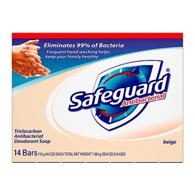 (PACK OF 14 BARS) Safeguard BEIGE Antibacterial Bar Soap for Men & Women. ELIMINATES BACTERIA! Washes Away Dirt & Odor! Healthy Skin for Hands, Face & Body! (14 Bars, 4.00oz Each Bar)