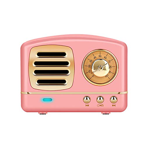 Dosmix Wireless Stereo Retro Speakers, Portable Bluetooth Vintage Speakers with Powerful Sound, Answering Calls, Alexa Support, TF Card, AUX for Kitchen Bedrooms Party Outdoor Android iOS Pink