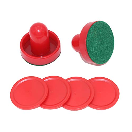 MUZOCT Great Goal Handles Pushers Replacement Accessories for Game Tables - 2 Red Air Hockey Pushers and 4 Red Pucks for Children