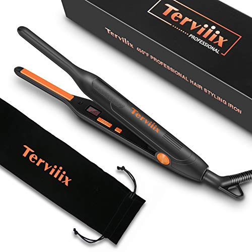 Terviiix Small Flat Iron for Short Hair, Temperature Adjustable Pencil Flat Iron Fast Heat Up, 3/10 Inch Beard Straightening Iron Dual Voltage with Tourmaline Ceramic Plates, Auto Shut Off