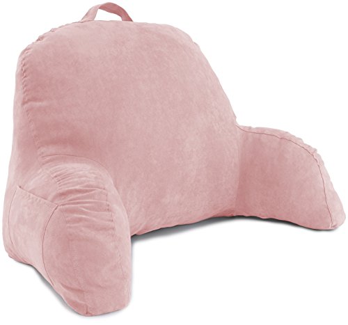 Deluxe Comfort Microsuede Bed Rest - Backrest Pillow with Arms - Bed Rest Pillow - Reading Bedrest Lounger - Sitting Support Pillow - Soft But Firmly-Stuffed Fiberfill - Reading Pillow, Pink